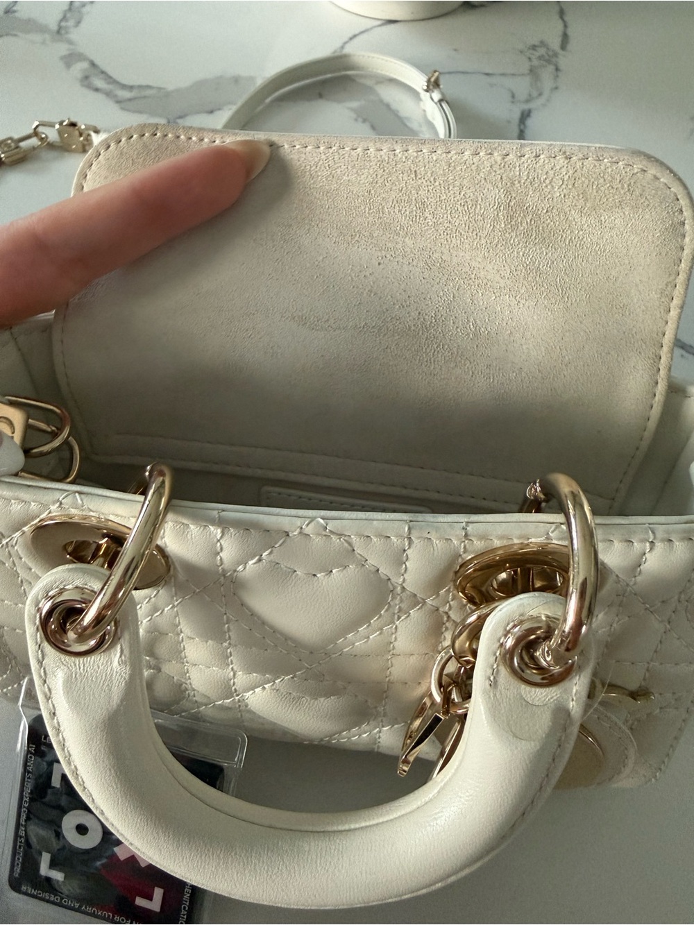 Dior Cream Quilted Mini Top-Handle Crossbody with Gold Hardware - Picture 7 of 8